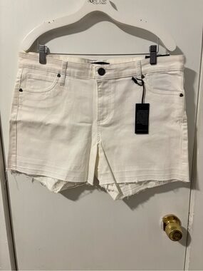 Kut from the Kloth Cream Raw-Hem Denim Shorts
